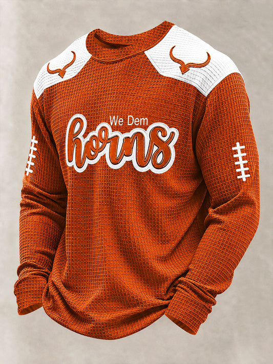 Men's Game Day Football Print Casual Waffle Sweatshirt