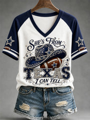 Women's Football Gameday Gift For Football Fans Casual V-Neck Tee