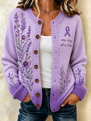 Women's Purple Floral & Alzheimer's Awareness Support Print Cardigan