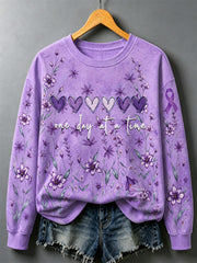 Women's Purple Floral & Alzheimer's Awareness Support Print Sweatshirt