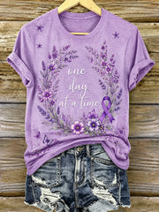 Women's Purple Floral & Alzheimer's Awareness Support Print Tee