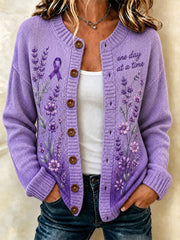 Women's Purple Floral & Alzheimer's Awareness Support Print Cardigan