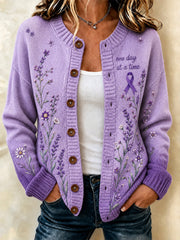 Women's Purple Floral & Alzheimer's Awareness Support Print Cardigan