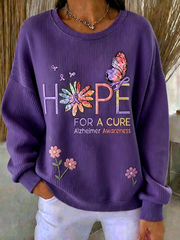 Women's Alzheimer's disease print Ribbed Round-Neck Sweatshirt