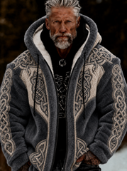 Men's Viking Celtic Art Plush Cozy Warm Zipped Hooded Jacket