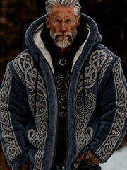 Men's Viking Celtic Art Plush Cozy Warm Zipped Hooded Jacket