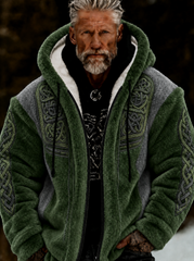 Men's Viking Celtic Art Plush Cozy Warm Zipped Hooded Jacket