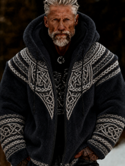Men's Viking Celtic Art Plush Cozy Warm Zipped Hooded Jacket