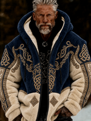 Men's Viking Celtic Art Plush Cozy Warm Zipped Hooded Jacket