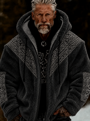 Men's Viking Celtic Art Plush Cozy Warm Zipped Hooded Jacket