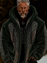Men's Viking Celtic Art Plush Cozy Warm Zipped Hooded Jacket