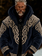 Men's Viking Celtic Art Plush Cozy Warm Zipped Hooded Jacket