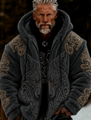 Men's Viking Celtic Art Plush Cozy Warm Zipped Hooded Jacket