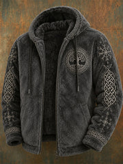 Men's Viking style casual winter warm flannel hooded coat