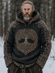 Men's retro Viking Celtic knot pattern design casual hooded imitation sweater