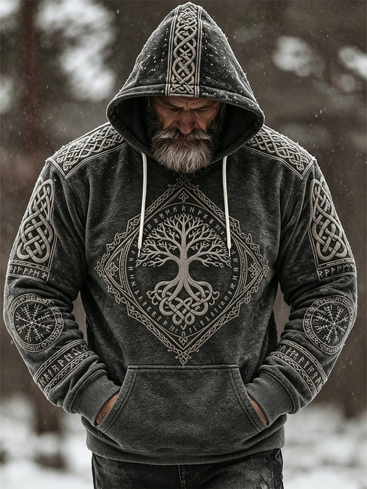 Men's Retro Viking Celtic Knot Pattern Design Casual Flannel Hoodie