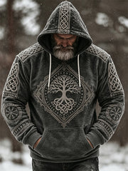 Men's Retro Viking Celtic Knot Pattern Design Casual Flannel Hoodie