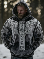 Men's Retro Viking Celtic Knot Pattern Design Casual Flannel Hoodie
