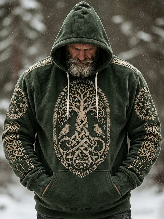 Men's Retro Viking Celtic Knot Pattern Design Casual Flannel Hoodie