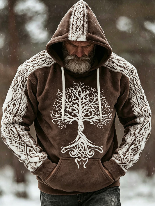 Men's Retro Viking Celtic Knot Pattern Design Casual Flannel Hoodie