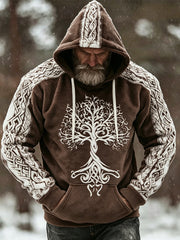 Men's Retro Viking Celtic Knot Pattern Design Casual Flannel Hoodie