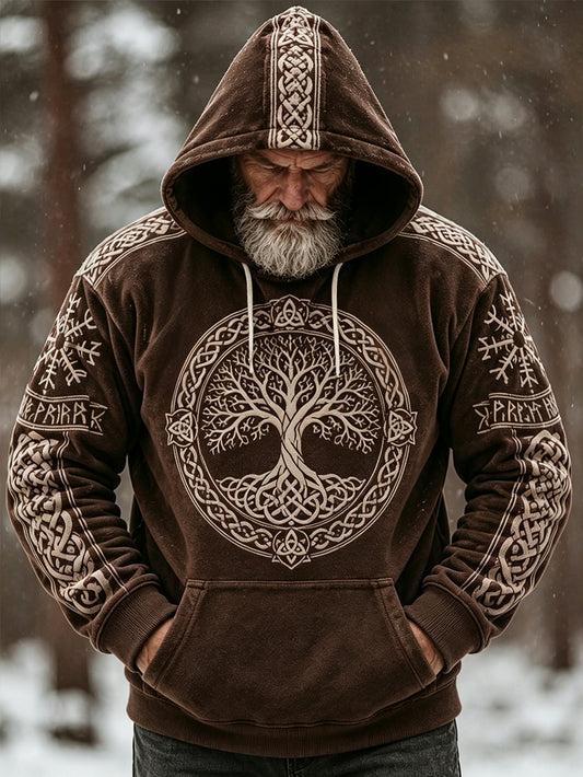 Men's Retro Viking Celtic Knot Pattern Design Casual Flannel Hoodie