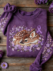Women's Forest Deer & Purple Ribbon Floral Print Sweatshirt