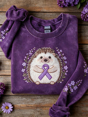 Women's Forest Hedgehog & Purple Ribbon Floral Print Sweatshirt
