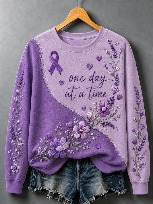 Women's Purple Floral & Alzheimer's Awareness Support Print Sweatshirt