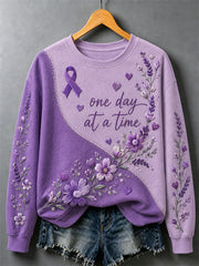 Women's Purple Floral & Alzheimer's Awareness Support Print Sweatshirt