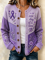 Women's Purple Floral & Alzheimer's Awareness Support Print Cardigan