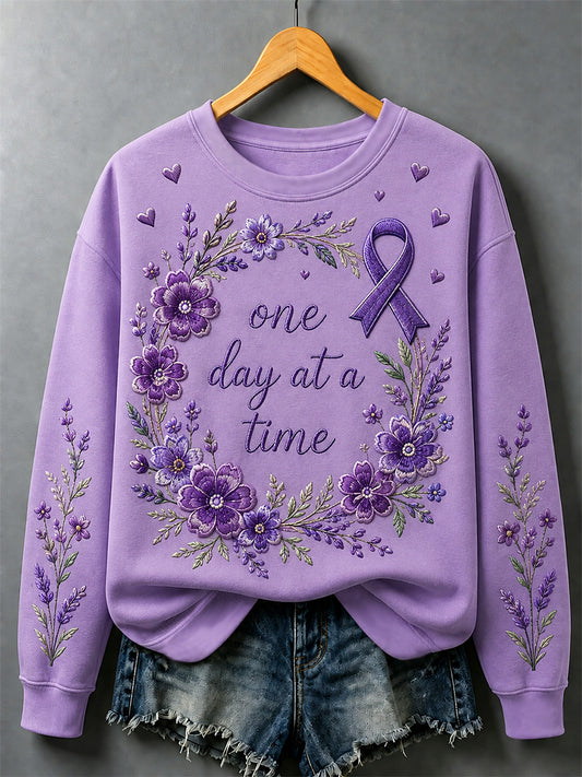 Women's Purple Floral & Alzheimer's Awareness Support Print Sweatshirt