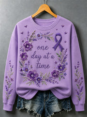 Women's Purple Floral & Alzheimer's Awareness Support Print Sweatshirt