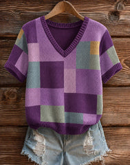 Women's Purple Stripe Alzheimer's Disease Printed V-neck T-shirt