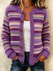 Women's Purple Stripe Alzheimer's Disease Printed Cozy Cardigan