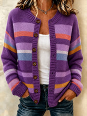 Women's Purple Stripe Alzheimer's Disease Printed Cozy Cardigan
