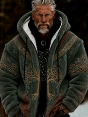 Men's Viking Tree of Life Celtic-Style Plush Cozy Warm Zipped Hooded Jacket