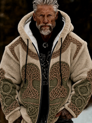 Men's Viking Tree of Life Celtic-Style Plush Cozy Warm Zipped Hooded Jacket