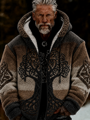 Men's Viking Tree of Life Celtic-Style Plush Cozy Warm Zipped Hooded Jacket