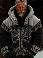 Men's Viking Tree of Life Celtic-Style Plush Cozy Warm Zipped Hooded Jacket
