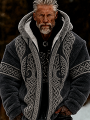 Men's Viking Tree of Life Celtic-Style Plush Cozy Warm Zipped Hooded Jacket