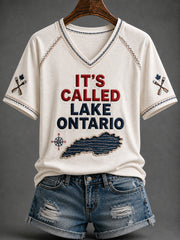 Women's Always Lake Ontario Print V-neck Short-sleeved T-shirt