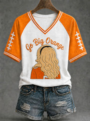 Women's Go Big Orange Print Casual T-Shirt