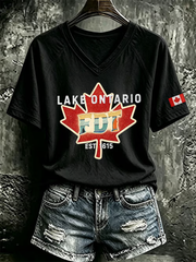 Women's Lake Ontario V-neck off-shoulder short-sleeved T-shirt