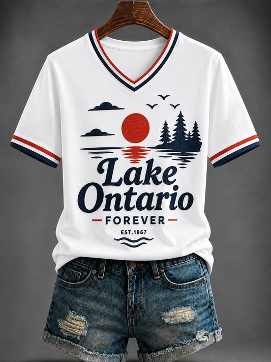 Women's “Lake   Ontario FOREVER ” Printed V-neck T-shirt