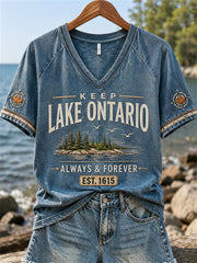 Women's Lake Ontario Always & Forever Print Casual short-sleeved T-shirt