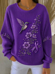 Women's Purple Floral & Hummingbird Print Alzheimer's Awareness Support Sweatshirt