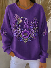 Women's Purple Floral & Hummingbird Print Alzheimer's Awareness Support Sweatshirt
