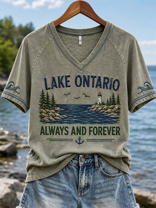 Women's Lake Ontario Always & Forever Print Casual short-sleeved T-shirt