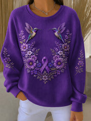 Women's Purple Floral & Hummingbird Print Alzheimer's Awareness Support Sweatshirt